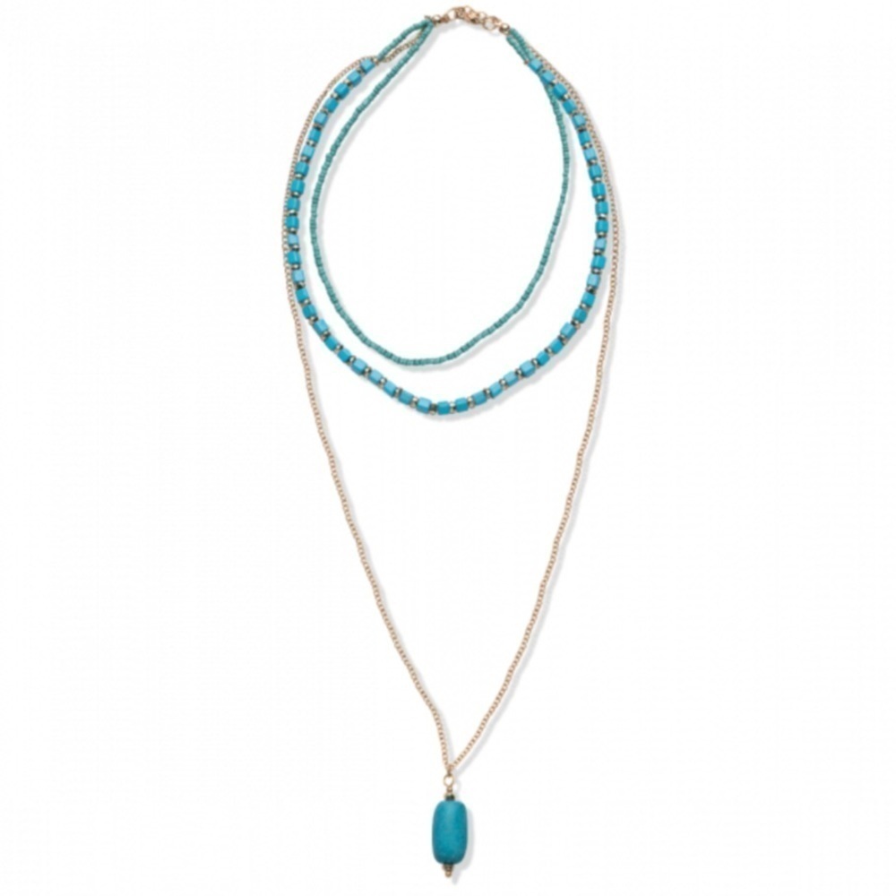 Shades of turquoise triple strand necklace, new